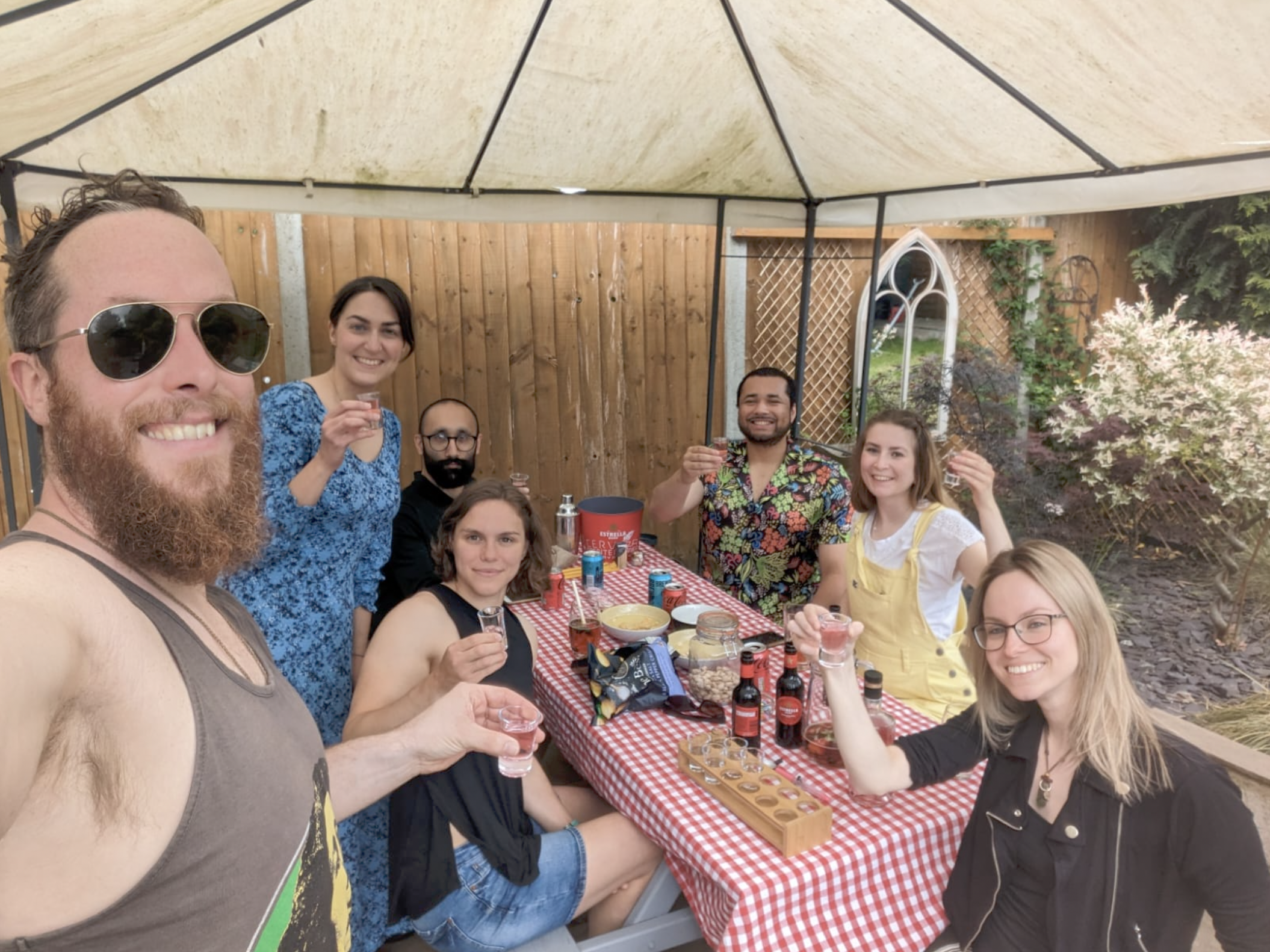 Cheers! At Rich and Zola’s with Thalia, Gabs, Brendan and Izzy 